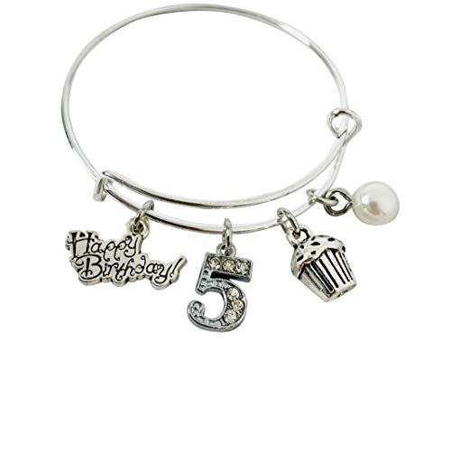 Cupcake 5th Birthday Charm Bracelet Jewelry Gift for 5 Year