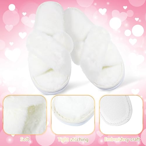 JenPen 7 Pairs Bridesmaids Slippers Women's Cross Band Fuzzy Bachelorette Party Slippers for Wedding Bridal Party3