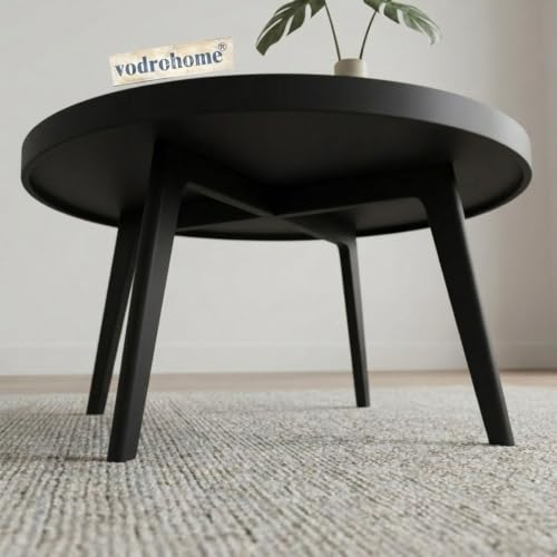 Image of Mango Solid Wood Coffee Table - Round Centre Table with- Mango Ideal Tea Table for Living Rooms C#045 (Matt Black)
