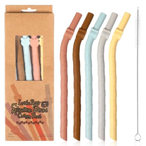 Shimmeroo 5Pcs Reusable Silicone Straw with 1 Cleaning Brush |