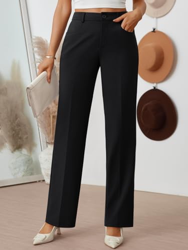 LILLUSORY Women Straight Leg Dress Pants High Waisted Business Casual Work Trousers with Pockets2