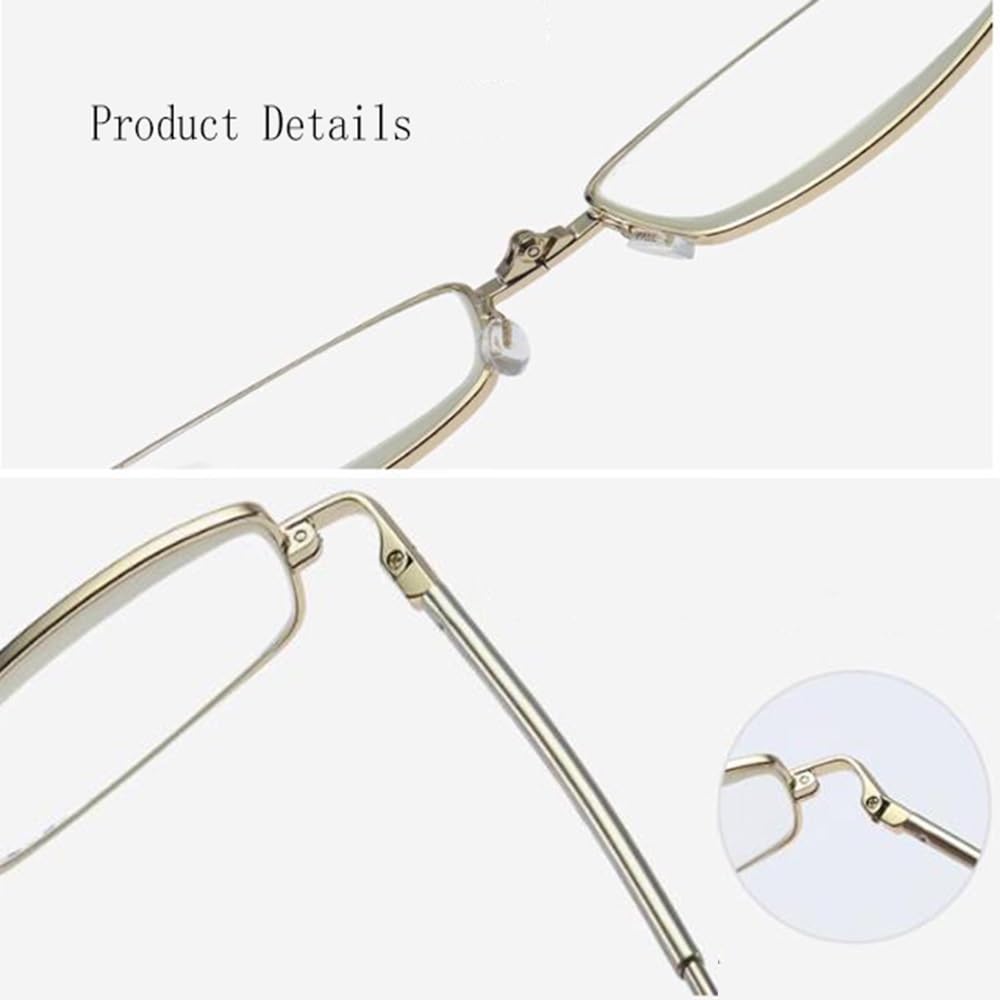3.0 Gafas de lectura Plegables con Metal Estuche，Pequeño Rectangulares Gafas de lectura con Varillas Telescópicas HD Lentes
