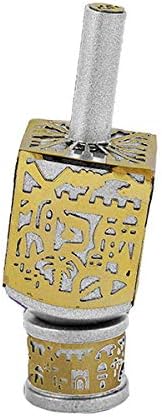 Yair Emanuel Decorative Dreidel with Jerusalem Cutout and Stand | Hanukkah Sevivon Gift Jewish Decorations (Brass, Small)