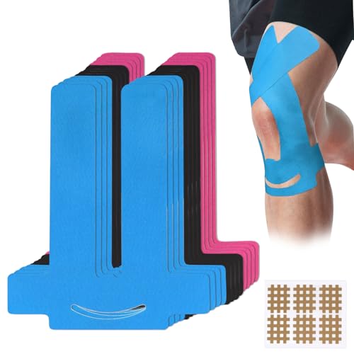 12 Pcs Bandes de Kinésiologie pour Genoux Strap Genou Strapping Genou Bande Kinesiologie Genou Impermeable Rubans à Genoux Pour Soulagement de la Douleur pour les Sports (Noir+Bleu+Rose)