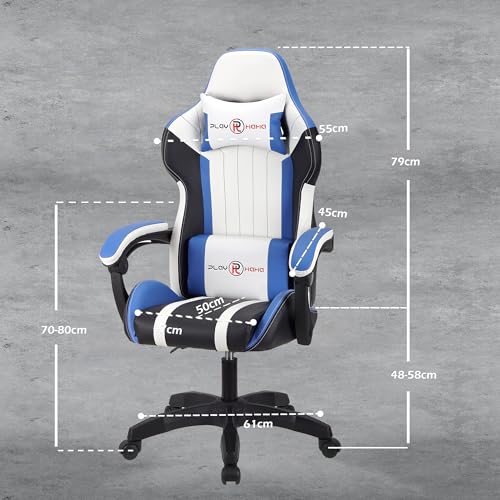 T-THREE.Ergonomic Leather Gaming Chair Height Adjustable with Headrest and Lumbar Support(Blue) - Image 4