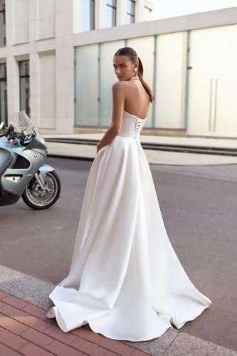 Mermaid Wedding Dresses for Bride Lace Appliques Satin Beach Bride Dress with Sleeve LW022