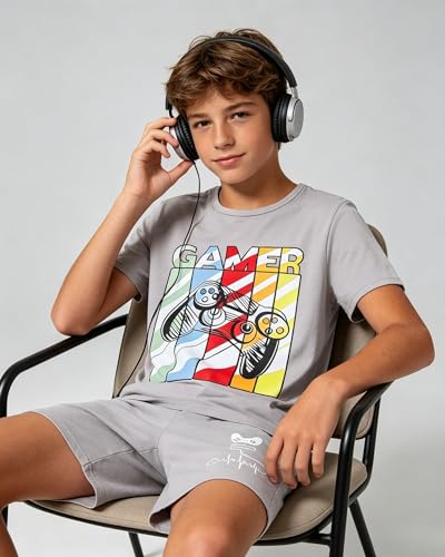 Image of Cakaner Tween Boys Summer Clothes 2 Piece Short Sleeve Graphic T-Shirt and Shorts Casual Outfit Set Size 7-14