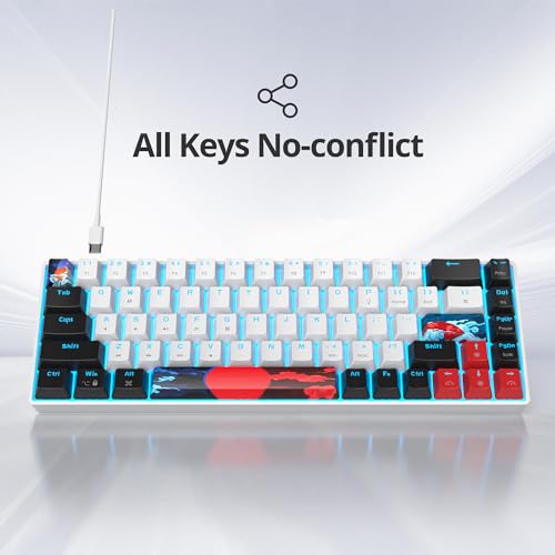 Image of Protable 60% Percent Gaming Keyboard Mechanical, Mini Compact Ice-Blue LED Backlit 68 Keys Wired Office Keyboard with Red Switch for Mac /Win /PS4 /PS5（68White /red Switch）
