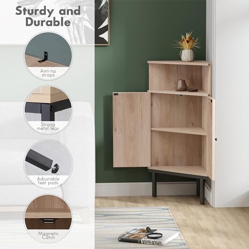 Corner Cabinet with Handmade Decorative Natural Rattan Doors, Corner Shelf Stand, Corner Storage Cabinets, Corner Table, Bathroom Cabinet for Living Room, Kitchen, 4-Tier, Natural - Thumbnail 6