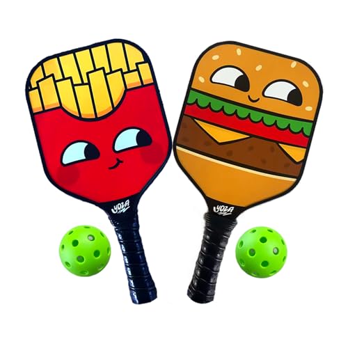 Kids Pickleball Paddle Set of 2 - Burger & French Fries Pickleball Paddles with 2 Balls