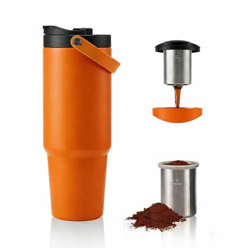 Image of AMZHUB Portable Electric Espresso Maker, 30oz Insulated Stainless Steel Extraction Coffee Cup,Fast Brew with Pressure, Rechargeable, Leak Proof, BPA Free, Ideal for Travel,Commute and Office