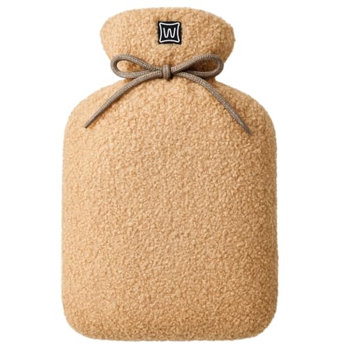 Warmpi® Buddy - Infrarot Wärmflasche - Kabellos - beidseitig wärmend - Infrarot bis 60°C - Weicher Plüsch Teddy Stoff Beige - inkl. Warmpi® Powerbank (10.000mah) - 3 Stufen - 30x20 cm (Beige)