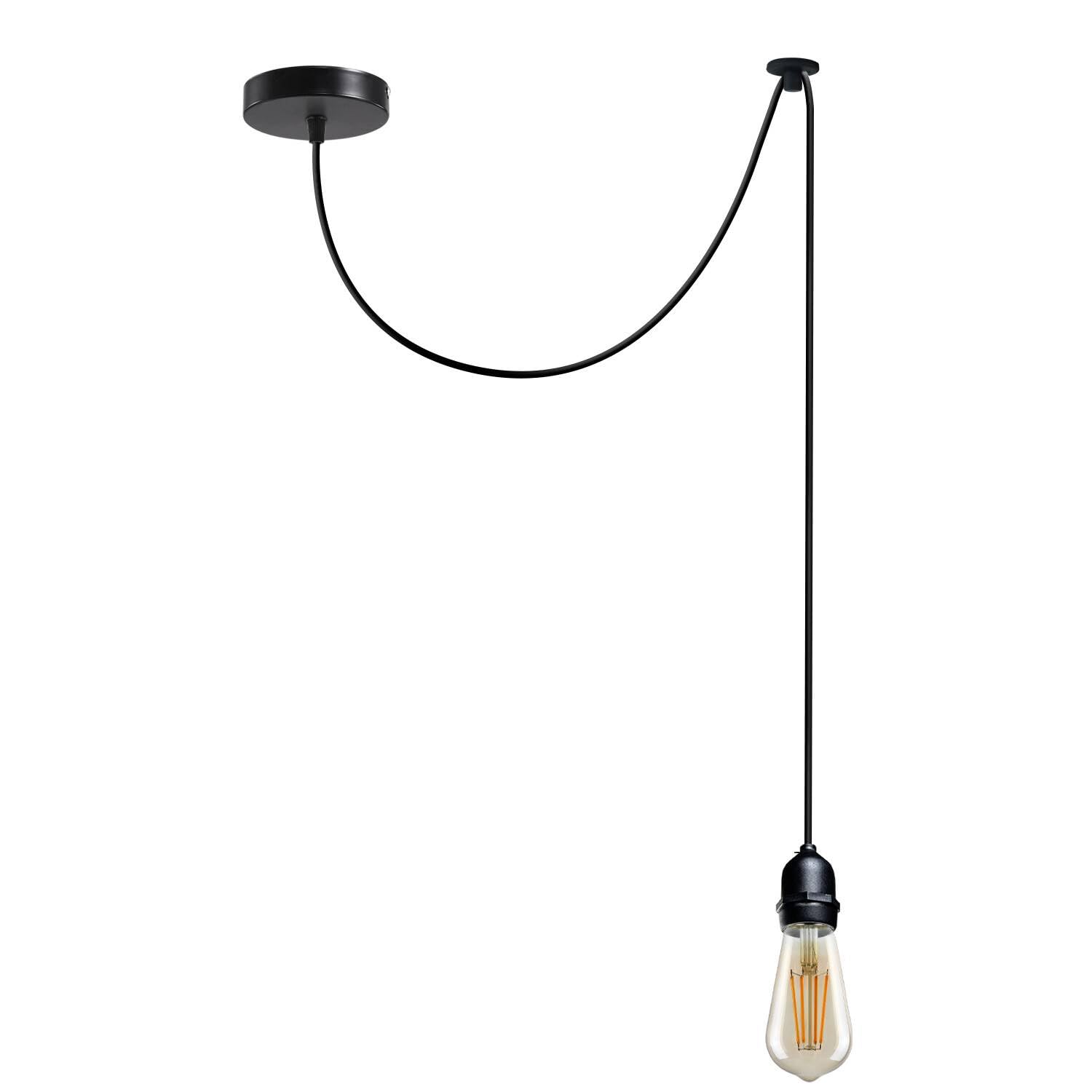 LEDSone IP65 Waterproof Pendant Light Fitting E27 Black 2m Cable with Bulb