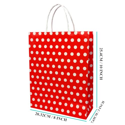 Image of Aakriti Paper Gift Bags with Handles Polka Dot Paper Party Favor Bags for Kid's Birthday Baby Shower Wedding Festivals Holiday Party (10 x8x3 Inch (Pack of 25), Gift Bags Polka Dot Red)