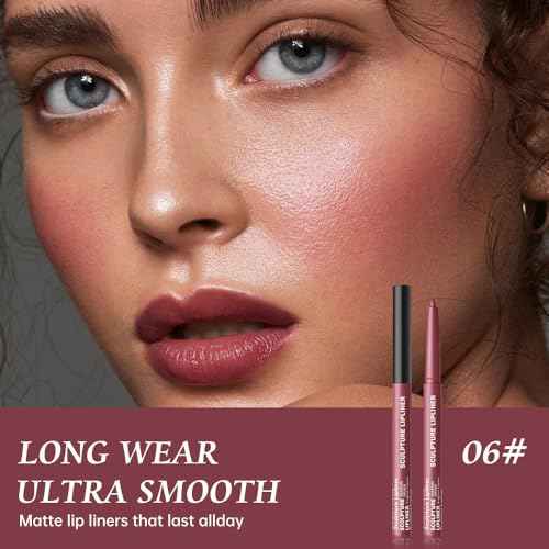 Image of K06 Hxssll 12 Colors Matte Lip Liner Pencil - Long Lasting Waterproof Lip Liner, Smudge Proof Transfer Proof Lip Pencil, High Pigment Lip Makeup for Defining & Filling Lips (06#, 1PCS)