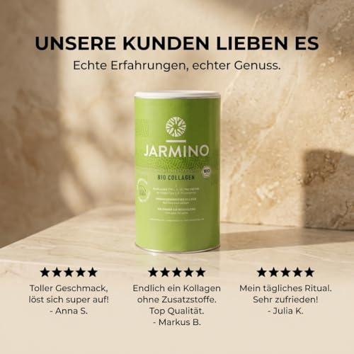 JARMINO Bio Kollagen Pulver | vom Weiderind & Grass-fed | 30 Portionen | Organic Bone Broth - Knochenbrühe Pulver | Collagen Peptide und Protein Powder in Bio Qualität | 300g