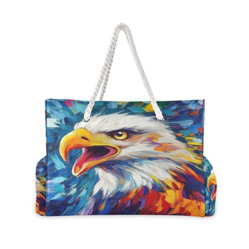 Large Beach Bags Totes Canvas Tote Shoulder Bag Eagle Water Resistant Bags for Gym Travel Daily2