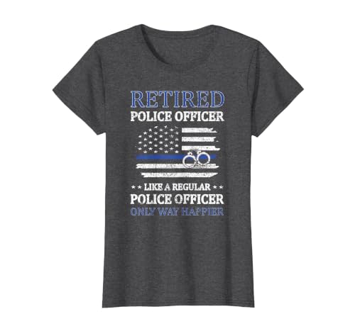 Retired Police Officer Policeman Blue Line Flag Cop T-Shirt, Women, Dark Heather Grey, Small