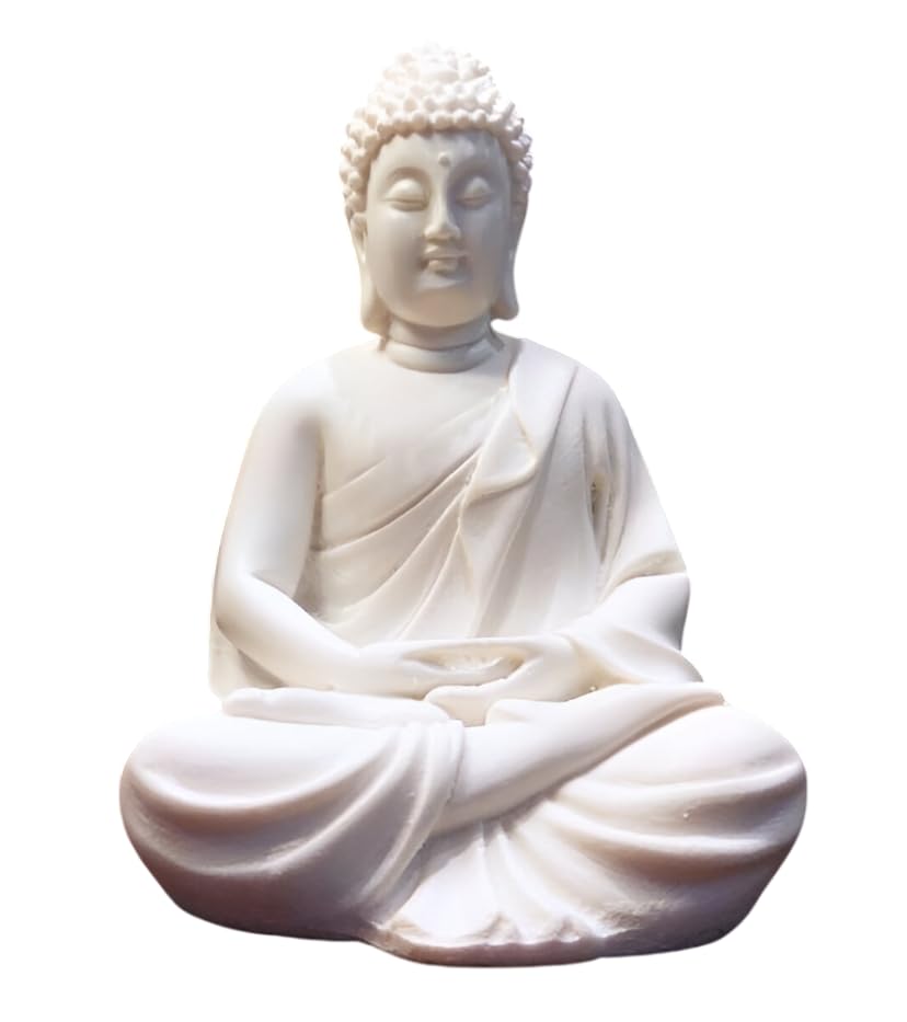 Image of White Buddha Idol 5 Inch | Peaceful Sitting Buddha Statue for Home Decor & Office | Premium Polyresin | Meditation Room, Office Table, Hall Showcase & Festive Gifting