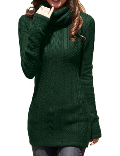 v28 Women Polo Neck Turtleneck Knit Stretchable Elasticity Long Slim Sweater (L,Dark Green)