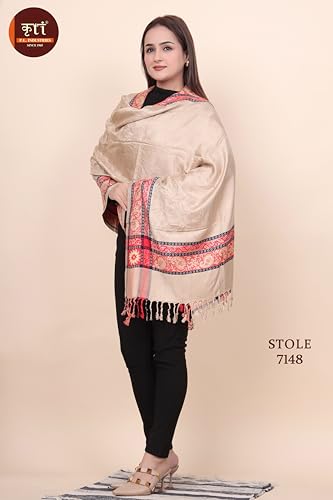 Image of KRITI Paisley Design Woollen Beige Color Shawl For Women