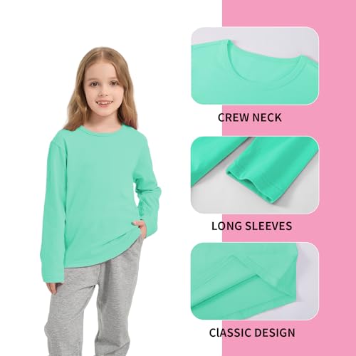 Girls/Toddlers Long Sleeve Shirts Kids Crewneck Soft Cotton Fall Tops Girls' Basic Long Sleeve Tee(2-14Years)3