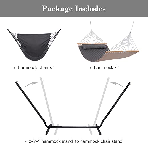 Suncreat 2-In-1 Outdoor Patio Hammock With Stand, Large Fluffy Pillow, Free Standing Double Hammock, Patent Pending, Dark Gray #TOP3