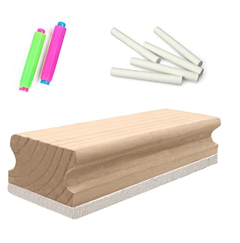 Image of Eduway Premium Non Magnetic Wooden White Board Duster Chalkboard Combo (1 Wooden Duster,10 Dust-Free Chalks and 2 Chalk Holder) | Used in School,College and Office`