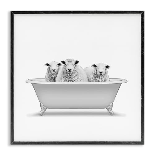 Farm Sheep Antique Bathtub, 12 x 12 Inch Framed Giclée Print