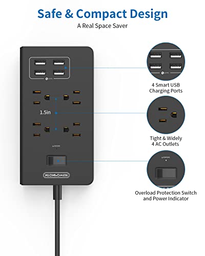 2 Prong Power Strip With Flat Rotating Plug, Ntonpower 10Ft Extension Cord Surge Protector, 4 Outlets 4 Usb, 2 Prong To 3 Prong Outlet Adapter, 1700 Joules, Overload Protection For Non-Grounded Outlet #TOP6