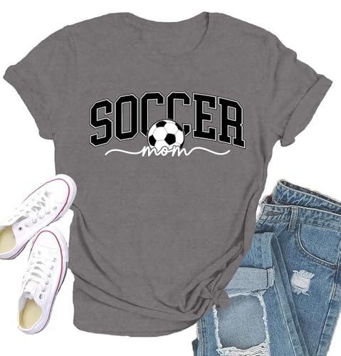 Qskall Womens Soccer Mom Shirts Soccer T-Shirt Funny Game Day Tee Tops
