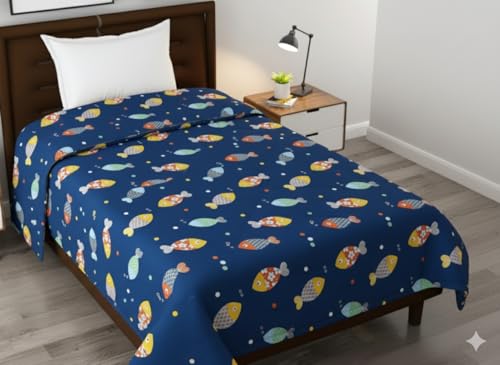 Image of Filymore Cute Fish 3-Piece Kids Bedding Set - Single Bed Comforter, Matching Bedsheet & Pillow Cover - Soft Peach abd White Design for Children's Room(90X60) inch