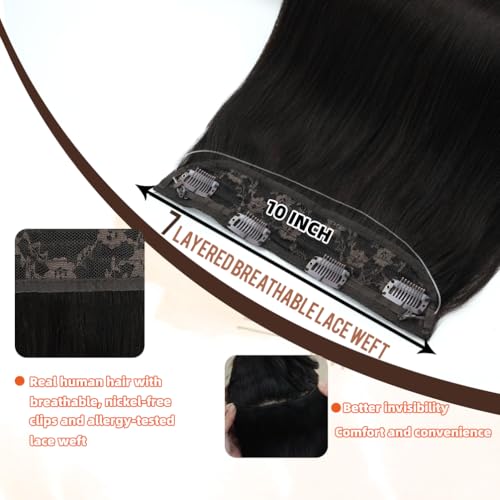 Invisible Wire Hair Extensions Real Human Hair - 12 Inch 70G P4/27 Chocolate Brown Highlighted Honey Blonde Transparent Fish Line Clip-Ins Hair Piece, 100% Remy Human Hair Extensions for Women — view 3