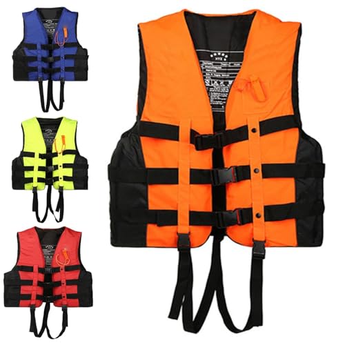 High-Buoyancy Neoprene Life Vest, Adjustable Safety Jacket with Reinforced Straps, Multi-Activity Flotation Device, for Sailing, Boating & Water Sports(Orange,Large)