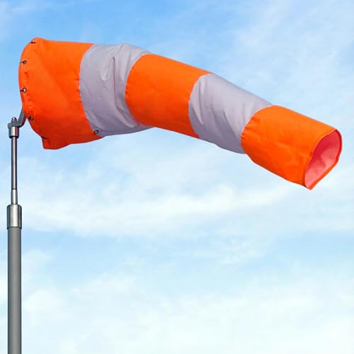 18"x96" Airport Windsock | FAA Compliant Heavy Duty, All Weather, Waterproof, UV Resistant, High Vis Fluorescent, Quad Stitched with Zip Ties, for Industrial, Ranch & Agricultural Use | Orange & White