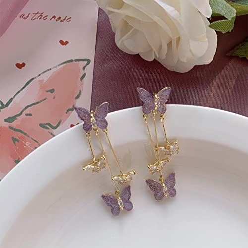 Crystal Butterfly Tassel Earrings 3D Long Butterfly Earrings Animal Drop Dangle Charm Earrings For Women Girls (A) #TOP4