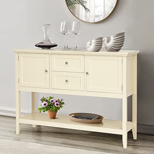 Happygrill Buffet Sideboard Solid Wood Storage Cabinet Console Table With 2 Drawers & Shelf, Buffet Server Cupboard For Kitchen, Entryway, Living Room #TOP1