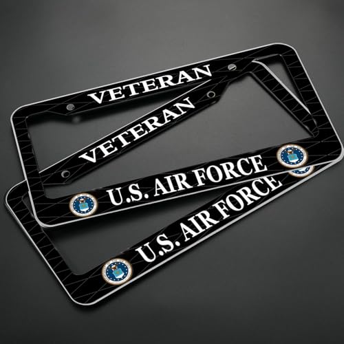 Image of 2PCS License Plate Frames for Veteran U.S.Air Force,Car License Plate Bracket Holder, Premium Aluminum Alloy Weather Proof License Plate Covers with Screw Caps Cover Set Car Accessories