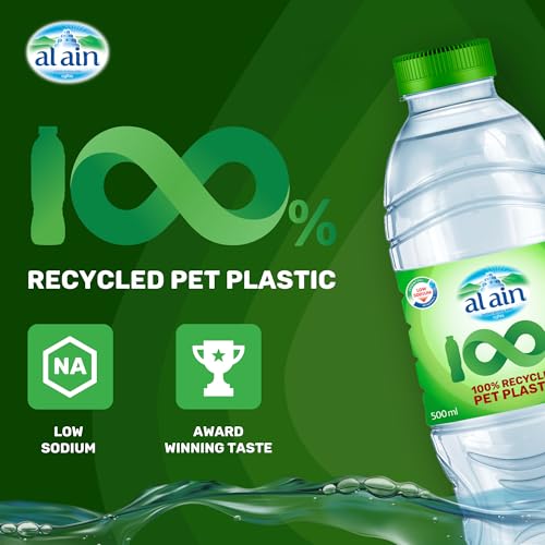 Al Ain Recycled PET Water 500ml, Pack of 12, Low Sodium Bottled Water, Sustainable, Eco Friendly Al Ain Water Bottle Material