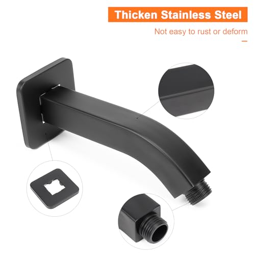 Harjue Shower Arm With Flange And Teflon Tape, Wall Mounted Square Shower Pipe Arm 304 Stainless Steel Extension Arm For Fixed Shower Head & Handheld Showerhead thumb #2
