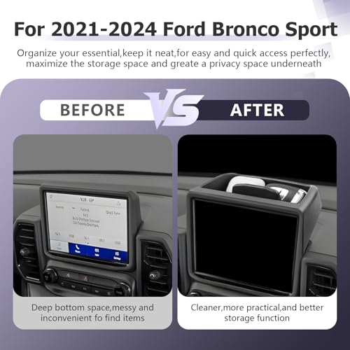 Image of LUWU 2024 Bronco Sport Dashboard Storage Tray Compatible with Ford Bronco Sport 2021-2024 Accessories Center Console Display Box Hidden Organizer Tray Behind Screen (Only Fit for 8-inch Screen)