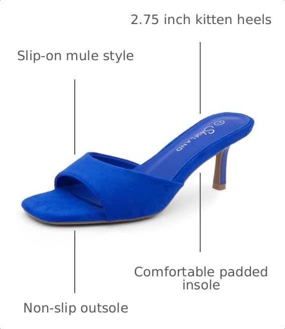 Image of Shoe Land Women's Low Heels Stiletto Heeled Slides, Open Toe One Band Slip-On Heeled Mules - Dressy Heeled Sandals for Prom, Party Wedding and Vacation
