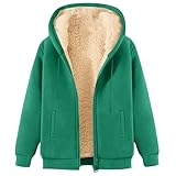 Sudaderas con Capucha y Cremallera Para Mujer, Hoodie Forro Polar Invierno Termica Jersey de Manga Larga con Bolsillos Oversize Chaqueta Entretiempo de Borrego Cazadora Deporte Verde oscuro XXL