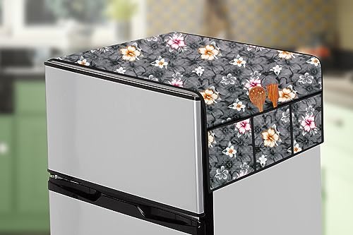 Image of The Furnishing Tree Fridge Top Cover Compatible for Samsung RT28C3032GS /HL, 236 LTR WxL 65x111 in CM Floral Pattern Multi Grey
