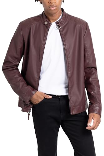Image of X-Ray Men's Slim Fit Faux-Leather Moto Jacket with Removable Hood