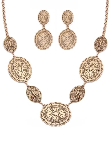 TOPACC Western Jewelry Set for Women Metal Vintage Western Necklace with Earrings Cowgirl Jewery for Country Concert Outfit Gold