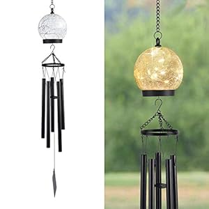 Wind Chimes Outdoor Solar Lights, 42 Inch Large Sympathy Chime 15 LED Twinkle Warm White Crackled Glass Sphere Ball Hanging Lantern Birthday Gifts for Decorative in Garden, Yard, Patio, Landscape Wind Chimes Outdoor Solar Lights 42 Inch Large Sympathy Chime 15 LED Twinkle Warm White Crackled Glass Sphere Ball Hanging Lantern Birthday Gifts for Decorative in Garden Yard Patio Landscape
