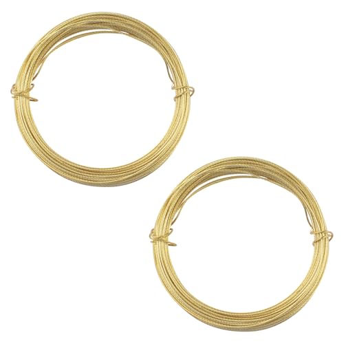 UFURMATE Alambre para colgar cuadros, solo 2 rollos de 10 m, cables de latón resistente, 7 hebras de alambre trenzado de cobre sólido para fotos de pared, exposición, galería de arte (dorado)