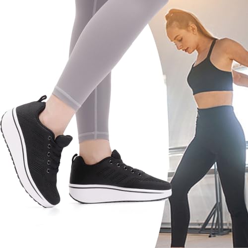 WUIWUIYU Womens Outdoor Casual Wedge Platform Mesh Lace-Up Sport Athletic Rocker Shoes Trainers Sneakers2