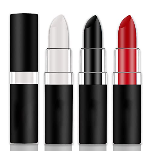 Image of Kaely 3Pcs Face Paint Stick,Pro Eye Black Stick Baseball Football Softball,Easy to Color,Black White Red Matte Lipstick Face Body Paint Set,Halloween Birthday Party Clown Makeup Sets